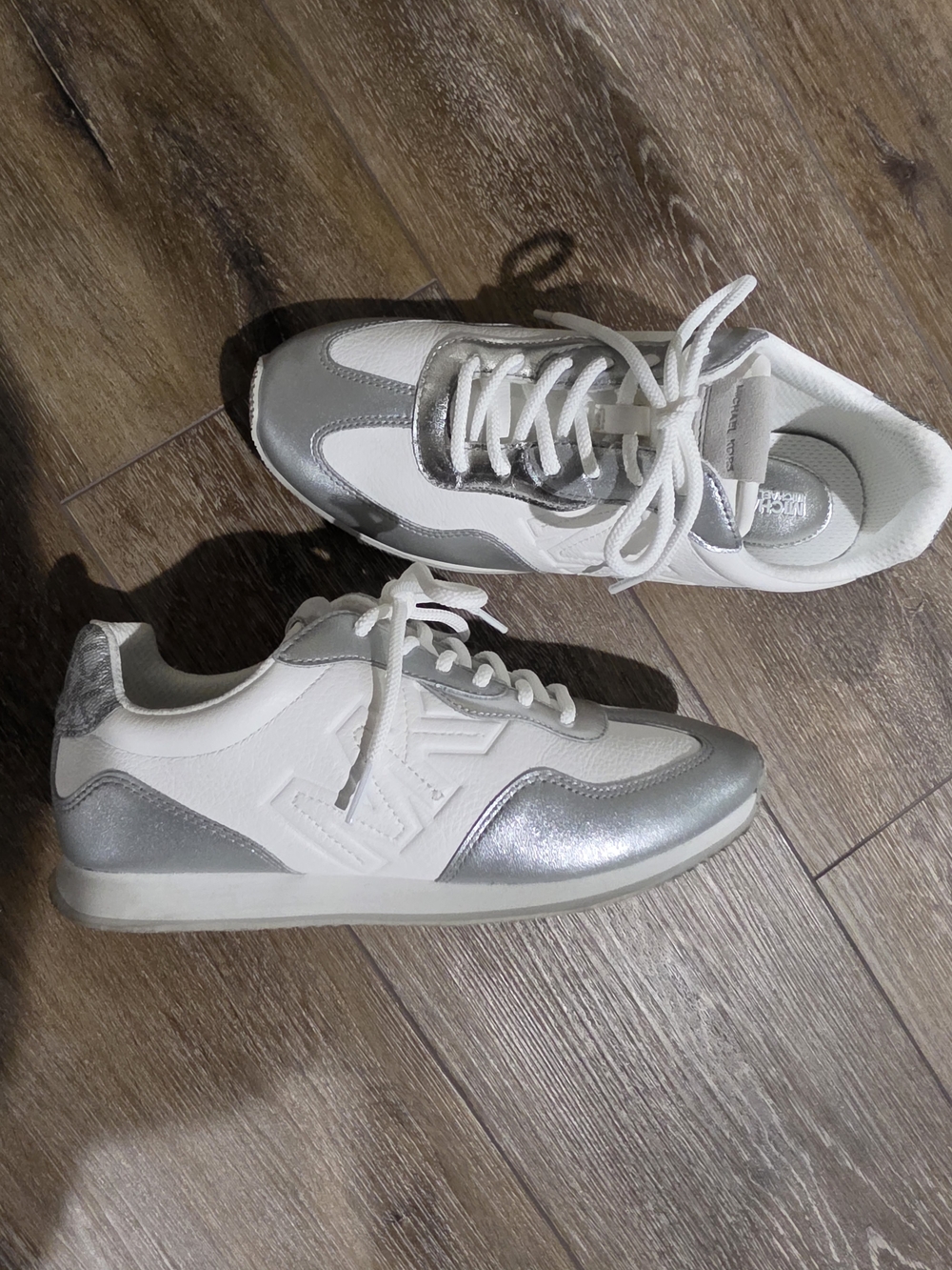 Michael Kors White and Silver Low-Top Sneakers